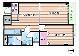 クリーンハイツ 2階2LDKの間取り