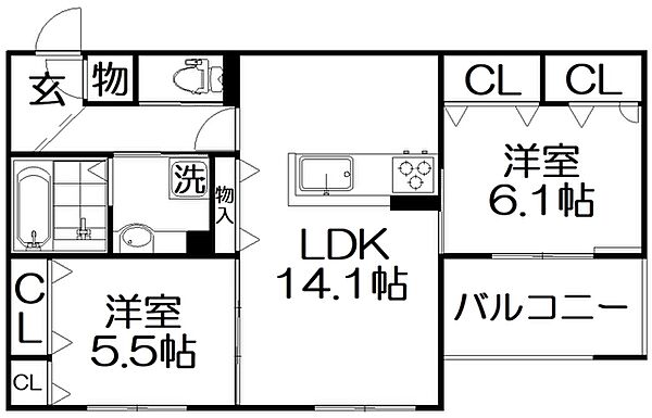 Arcobaleno 302｜大阪府枚方市伊加賀西町(賃貸アパート2LDK・3階・63.09㎡)の写真 その2