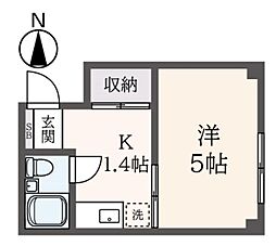府中寺岡ビル 3階1Kの間取り