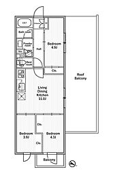 ニド本蓮沼 402 4階3LDKの間取り