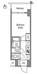 エスタート品川南大井 3階1Kの間取り