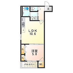 Avenirradieux 1LDKの間取図画像