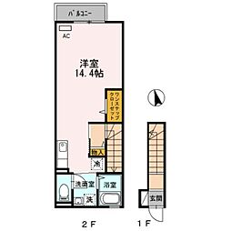 阪神本線 姫島駅 徒歩4分の賃貸アパート 2階ワンルームの間取り