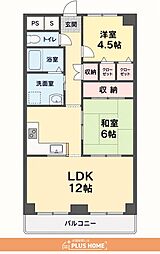 グランドハイツ向之芝 2LDKの間取図画像
