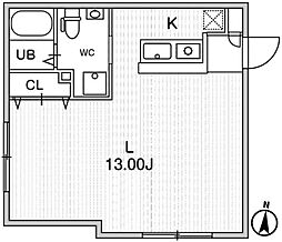 ルクレ代々木 1階ワンルームの間取り