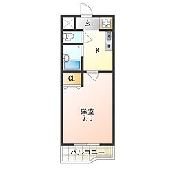 南海線 住ノ江駅 徒歩12分の賃貸マンション 3階1Kの間取り