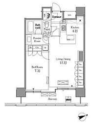 レジディアタワー目黒不動前 9階1LDKの間取り