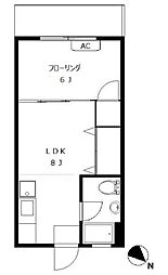 マンションアイ第1 2階1LDKの間取り