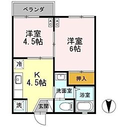 グレードメゾネ 2階2Kの間取り
