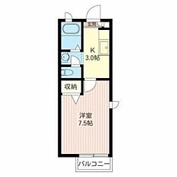 グランリベール 1Kの間取図画像