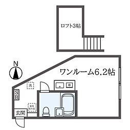 ローズハイムパートI 1階ワンルームの間取り