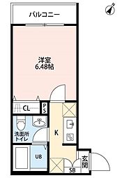 レインボー蕨 1Kの間取図画像