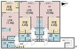 カインドネス八王子元横山町 3階1LDKの間取り