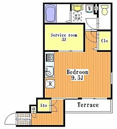 ビオレータ 1階ワンルームの間取り