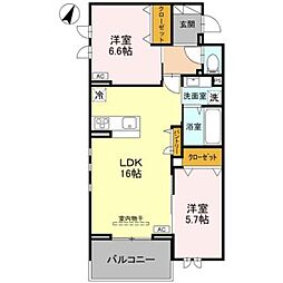 センカIII 3階2LDKの間取り