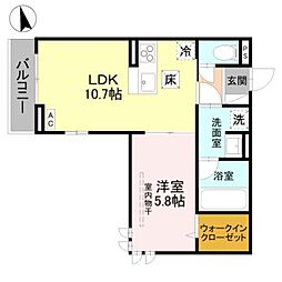 川越市新宿町1丁目アパート 1LDKの間取図画像