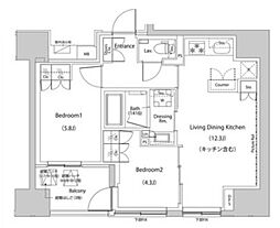 ザ・パークハビオ人形町レジデンス 2LDKの間取図画像