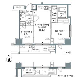 パークアクシス仲御徒町 12階2LDKの間取り