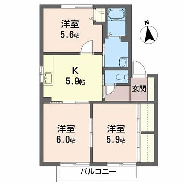 パインハウス 102｜福島県福島市渡利字扇田町(賃貸アパート3K・1階・53.30㎡)の写真 その2