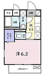 プリムヴェール国立 2階1Kの間取り