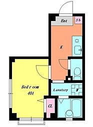 ヴィラシャルマン 4階1Kの間取り