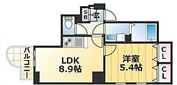 アミーグランコート三宮 1LDKの間取図画像