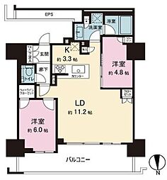 品川イーストシティタワー 17階2LDKの間取り