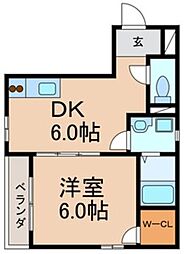 ヒルズA 1DKの間取図画像