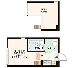 ラフォンテ足立 2階1Kの間取り