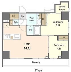 Alivis東京尾久 6階2SLDKの間取り