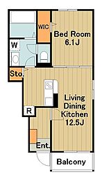 スカイデュー 1階1LDKの間取り