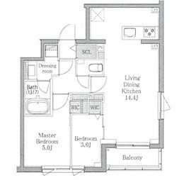 東京メトロ南北線 白金台駅 徒歩6分の賃貸マンション 2階2LDKの間取り