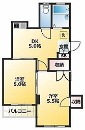 タナカハイツ 2階2DKの間取り