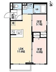 robot home 指扇(ロボットホーム サシオウギ) 2LDKの間取図画像