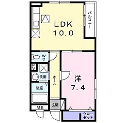 フルーリール 1LDKの間取図画像