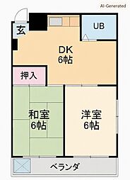 三澤ハイツ 2DKの間取図画像