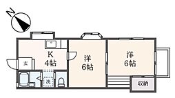 第2コーポたかす 1階2Kの間取り