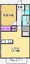 ブルックハウス大橋 1LDKの間取図画像