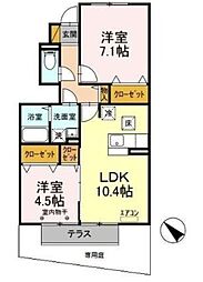 アシェルガーデン 2LDKの間取図画像