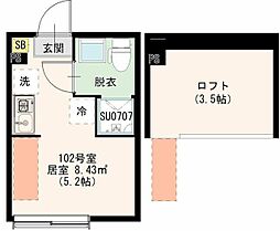ハーモニーテラス若宮VII 1階ワンルームの間取り