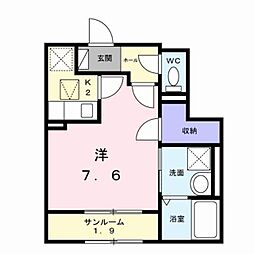 プラシード エイワン 1Kの間取図画像