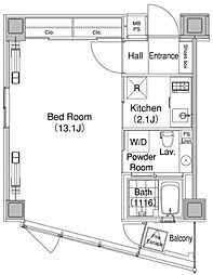エルスタンザ代官山Tower 4階1Kの間取り