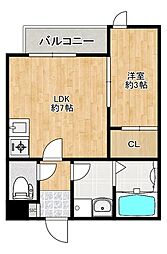 グロリアス室見 1LDKの間取図画像