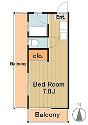 多摩都市モノレール 大塚・帝京大学駅 徒歩11分の賃貸マンション 2階1Kの間取り