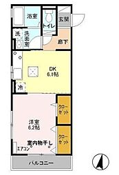 ディアクレスト幸町 1階1DKの間取り