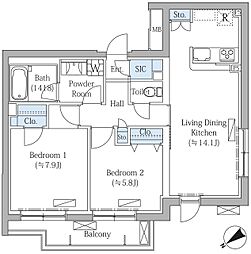 Rovine目黒東山 2LDKの間取図画像