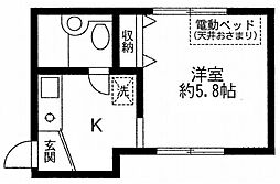 ピア国立 1階1Kの間取り