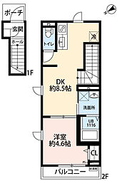 第二アムール 八幡 2階1DKの間取り