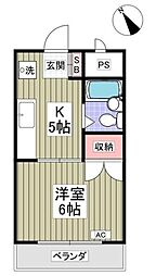 クーノス北坂戸 1Kの間取図画像