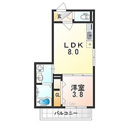 七道ハウス 1階1LDKの間取り